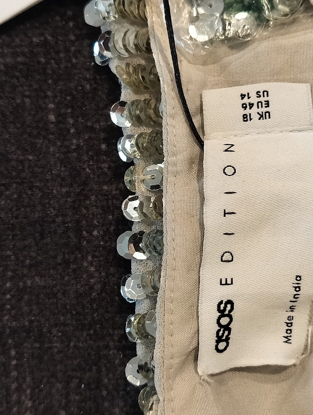 Silver Sequin Slip Dress with Green Floral Fringe - Picture 4 of 5